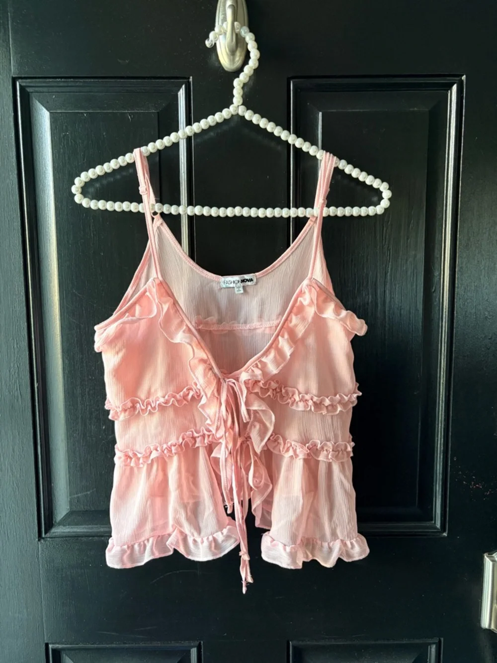 Fashion Nova Pink Crinkled Ruffle Top Size XS - Picture 3 of 8
